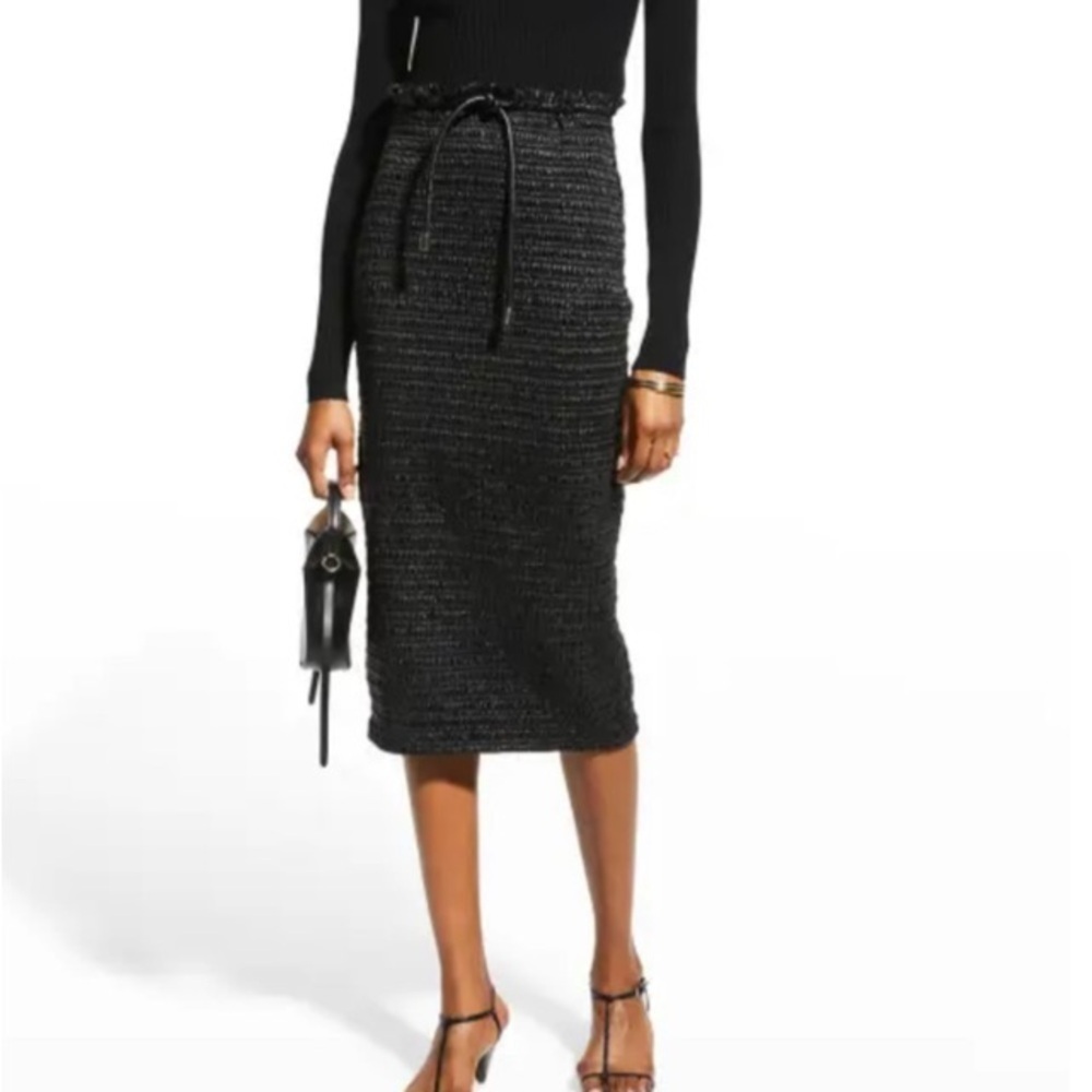 A.L.C. Smocked Vegan Leather Jaclyn Black Pencil Skirt 00 Goth Designer Luxury - Picture 9 of 16
